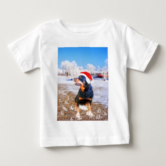 Rottweiler Dog Weihnachtsmalerei Baby T-shirt (Vorderseite)