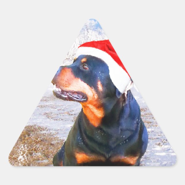 Rottweiler Dog Weihnachtsmalerei Dreieckiger Aufkleber (Vorderseite)