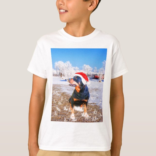 Rottweiler Dog Weihnachtsmalerei T-Shirt (Vorderseite)