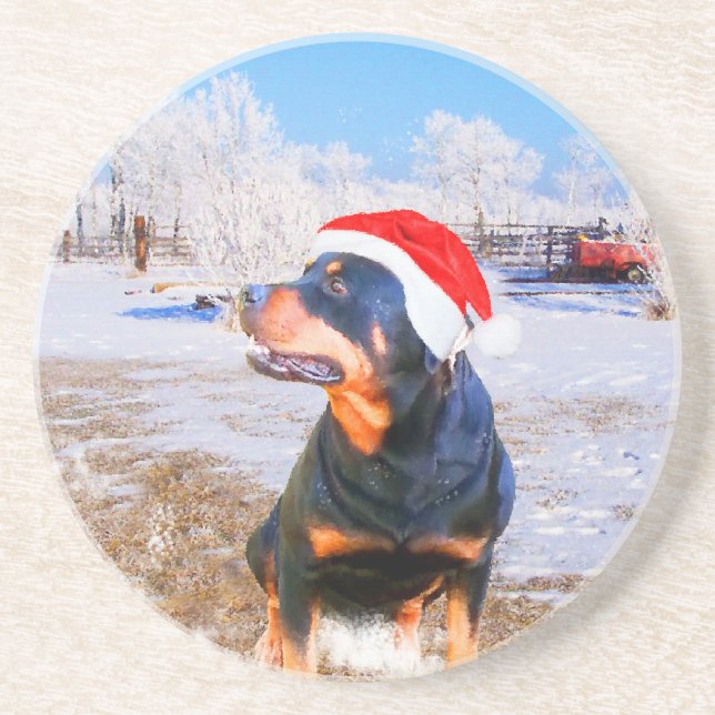 Rottweiler Dog Weihnachtsmalerei Untersetzer (Vorne)