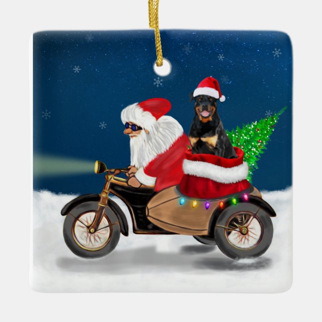 Rottweiler Dog Weihnachtsmann Keramikornament (Vorderseite)
