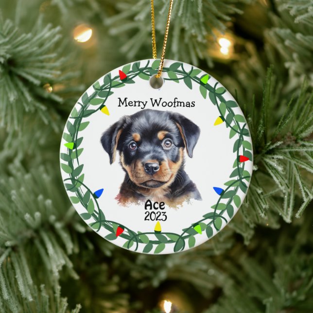 Rottweiler Dog/Welpe Monogram Christmas Keramik Ornament (Baum)
