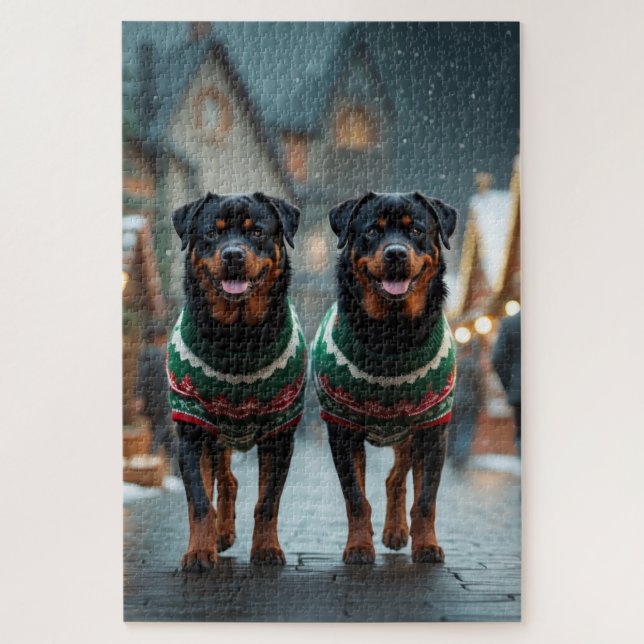 Rottweiler Dogs Christmas Snow Holiday (Vertikal)