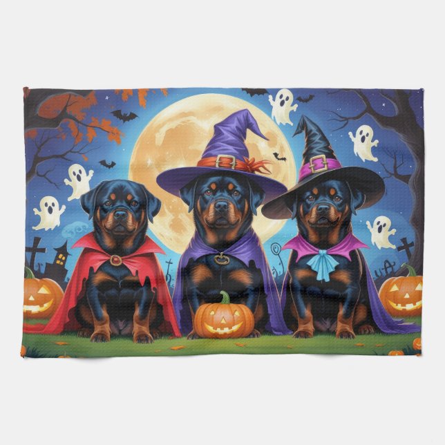 Rottweiler Dogs Pumpkin Halloween Funny Geschirrtuch (Horizontal)