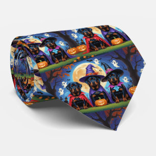 Rottweiler Dogs Pumpkin Halloween Funny Krawatte