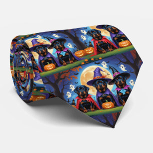 Rottweiler Dogs Pumpkin Halloween Funny Krawatte
