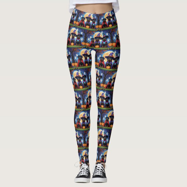 Rottweiler Dogs Pumpkin Halloween Funny Leggings (Vorderseite)