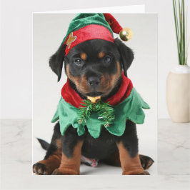 Rottweiler Elf Puppy Christmas Card Karte
