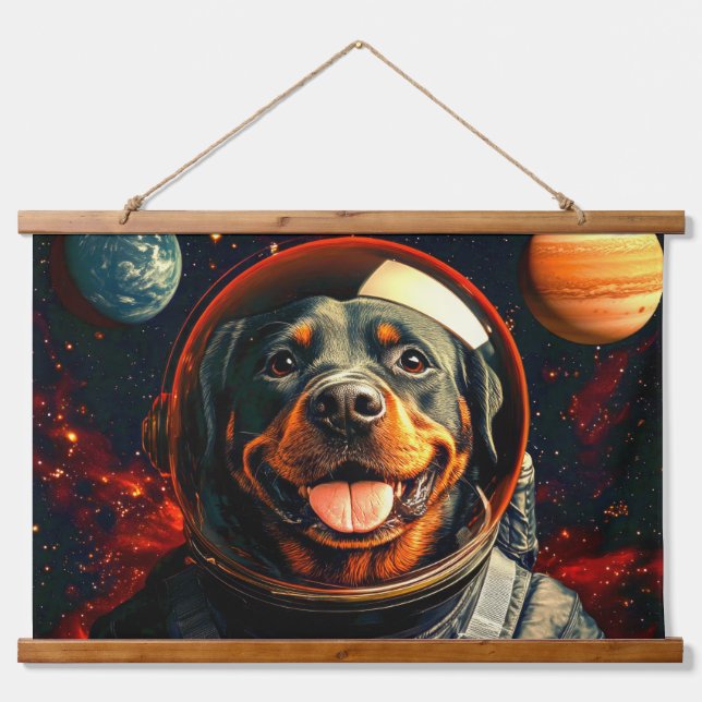 Rottweiler Explores Wandteppich Mit Holzrahmen (Vorne)