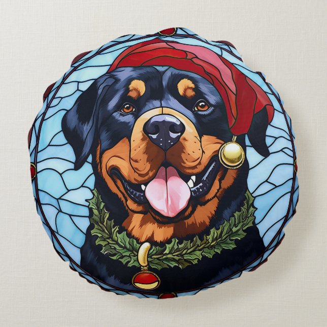 Rottweiler Festgläserweihe Rundes Kissen (Rückseite)