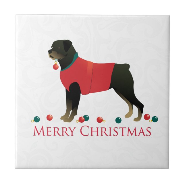 Rottweiler Frohe Weihnachtsdesign Fliese (Vorderseite)