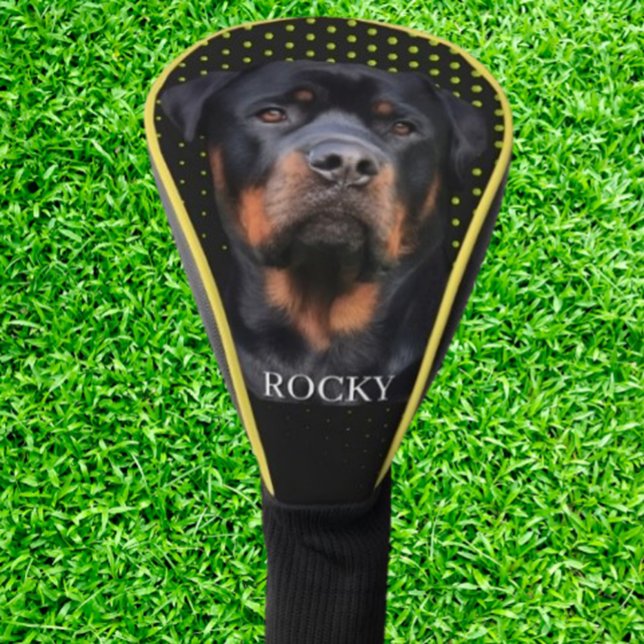   Rottweiler Gelb Golf Headcover (Protect your clubs in style with this Rottweiler golf head cover featuring unique yellow dots)