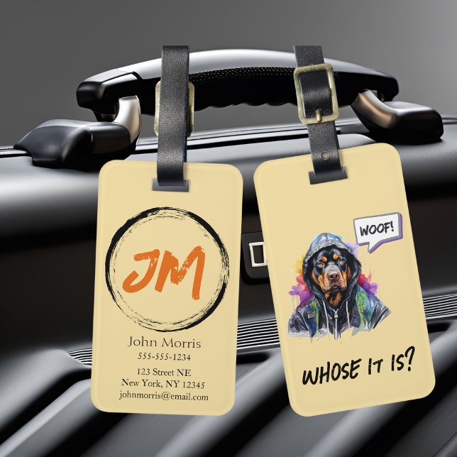 Rottweiler Gepäckanhänger (yellow hip hop rottweiler luggage tag)