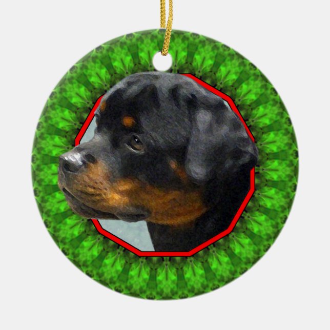 Rottweiler glückliches Howliday Keramik Ornament (Vorne)
