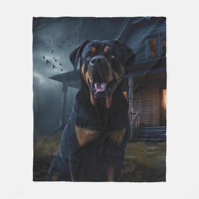 Rottweiler Halloween Beängstigend Fleecedecke (Vorderseite)