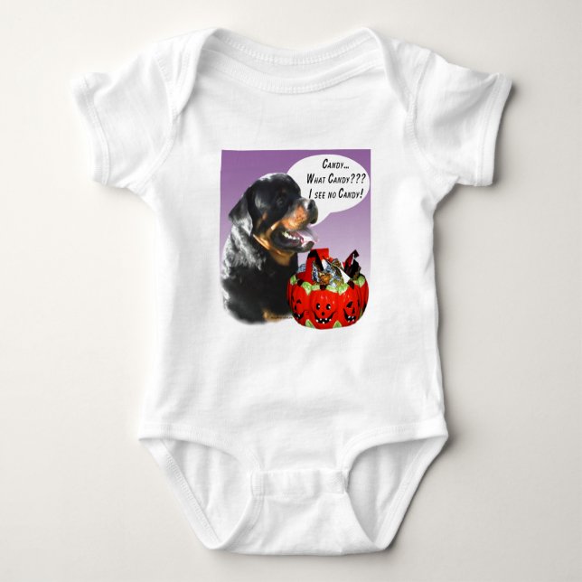 Rottweiler Halloween Candy Baby Strampler (Vorderseite)