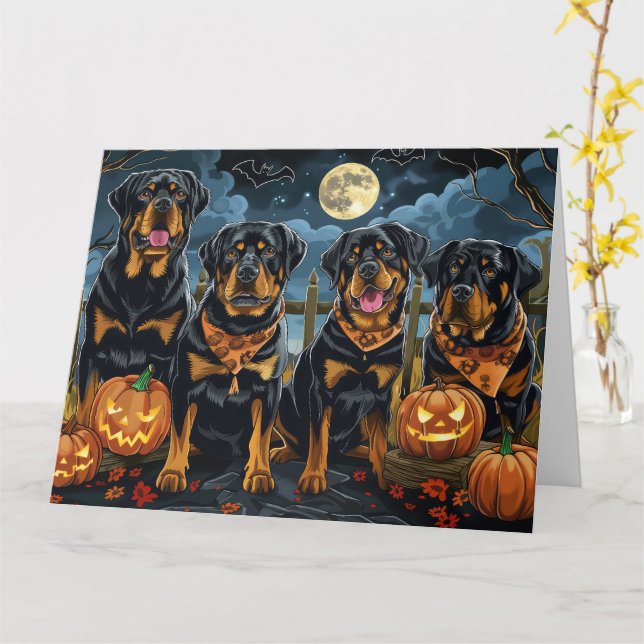 Rottweiler Halloween Spooky Karte (Gelbe Blume)