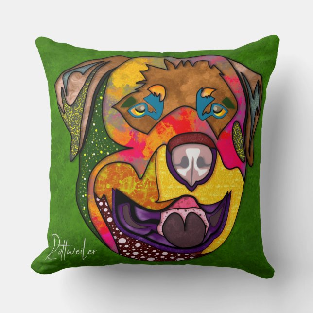 Rottweiler, handgemalt, Kissen (Vorderseite)