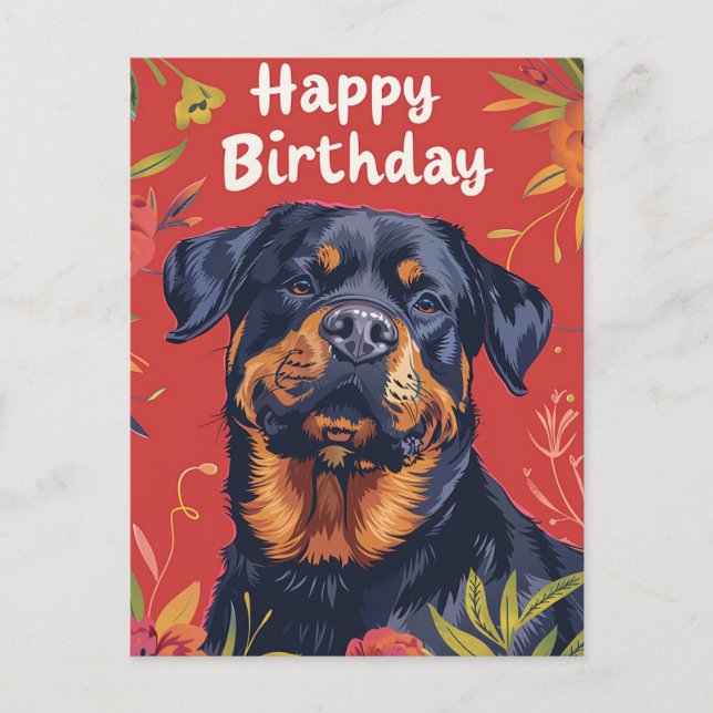 Rottweiler Happy Birthday Postkarte (Vorderseite)