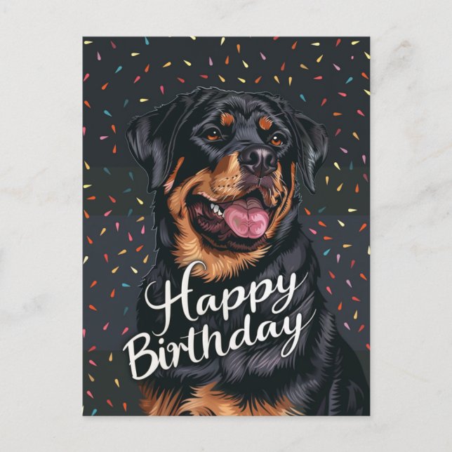 Rottweiler Happy Birthday Postkarte (Vorderseite)