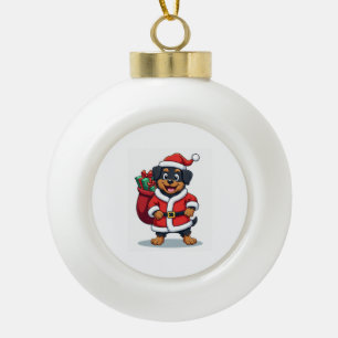Rottweiler Helfer des Weihnachtsmanns Keramik Kugel-Ornament