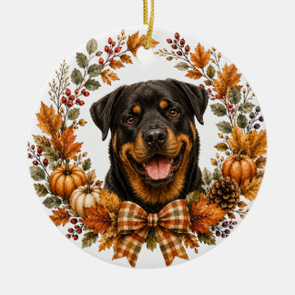 Rottweiler-Herbstkranz Keramik Ornament