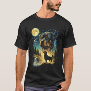 Rottweiler heult zum Mond Meme Lustig 90er Rot T-Shirt
