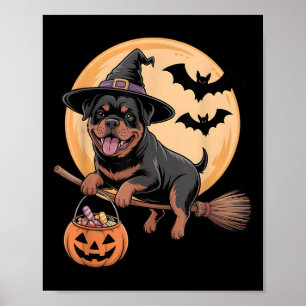 Rottweiler Hexenhut Pumpkin Halloween Kostümmenen Poster