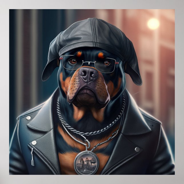 Rottweiler Hipster Dog Poster (Vorne)