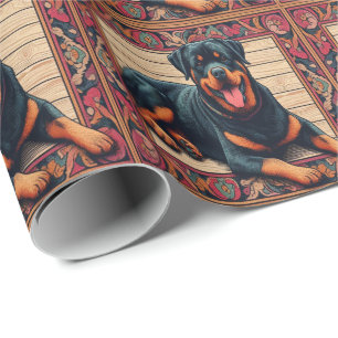Rottweiler Hund 3D Stylische Farbige Umrandung Geschenkpapier