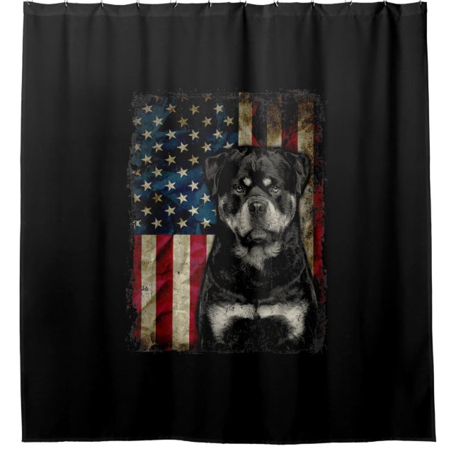 Rottweiler Hund 4. july amerikanischer Fahnenpatri Duschvorhang (Vorderseite)