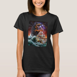 Rottweiler Hund als Kraken ein Kriegsschiff auf Ho T-Shirt