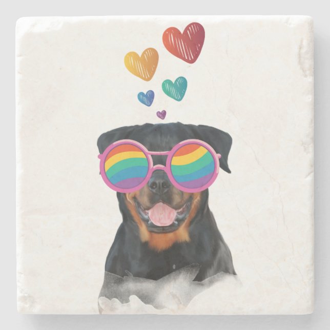 Rottweiler Hund am Valentinstag des Herzens Steinuntersetzer (Vorderseite)