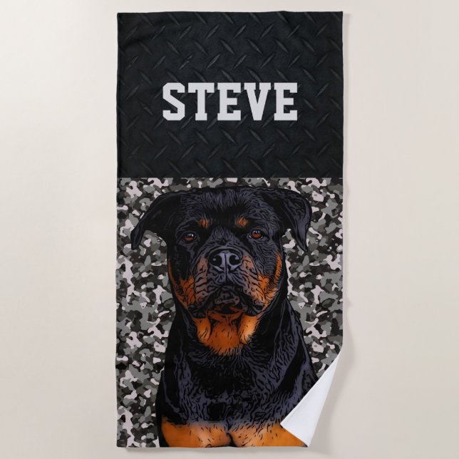 Rottweiler Hund Camouflage Tiername Cool Ruggetier Strandtuch (Vorderseite)