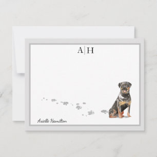 Rottweiler Hund Grau-Border Monogramm Personalisie Mitteilungskarte