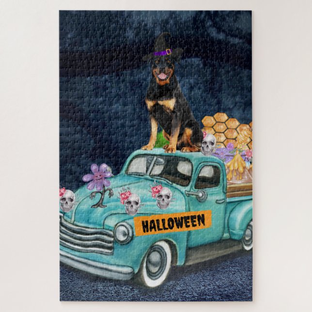 Rottweiler Hund Halloween LKW Beängstigende Nacht (Vertikal)