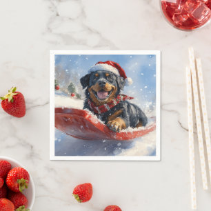 Rottweiler-Hund im Schlitten Lass es schneien Weih Serviette