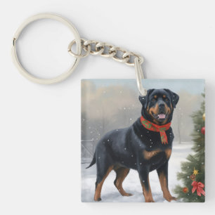 Rottweiler-Hund im Schnee Weihnachten Schlüsselanhänger