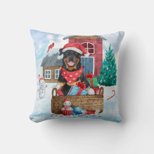 Rottweiler Hund im Schnee Weihnachtshaus Kissen