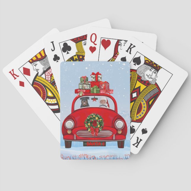 Rottweiler Hund in Auto mit dem Weihnachtsmann Spielkarten (Rückseite)