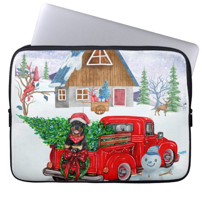 Rottweiler Hund in der Weihnachtslieferung LKW Sch Laptopschutzhülle (Vorderseite)