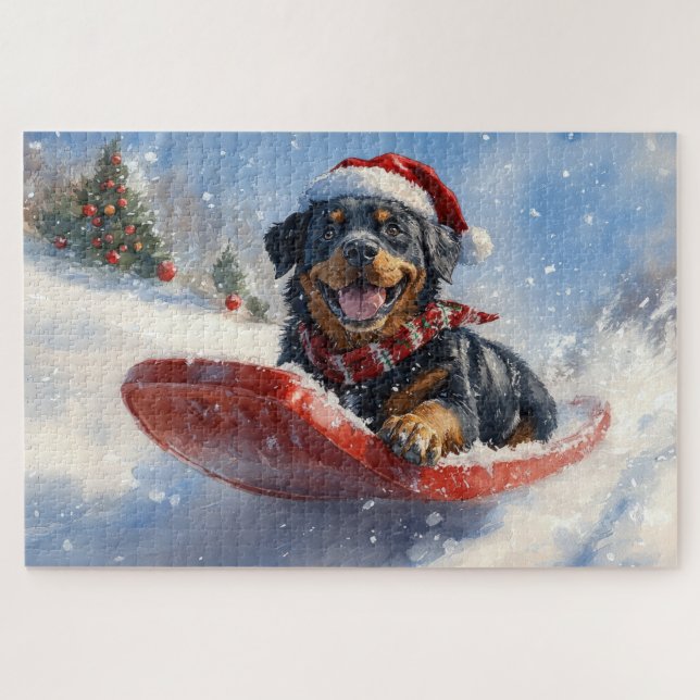 Rottweiler Hund in Sledge Let it Schnee Weihnachte (Horizontal)