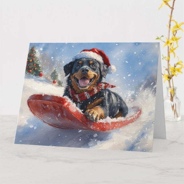 Rottweiler Hund in Sledge Let it Schnee Weihnachte Karte (Gelbe Blume)