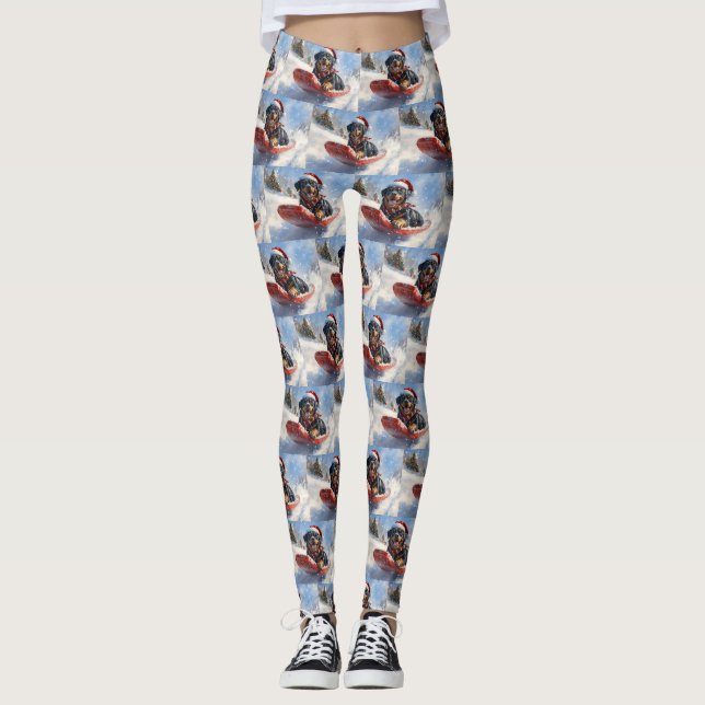 Rottweiler Hund in Sledge Let it Schnee Weihnachte Leggings (Vorderseite)