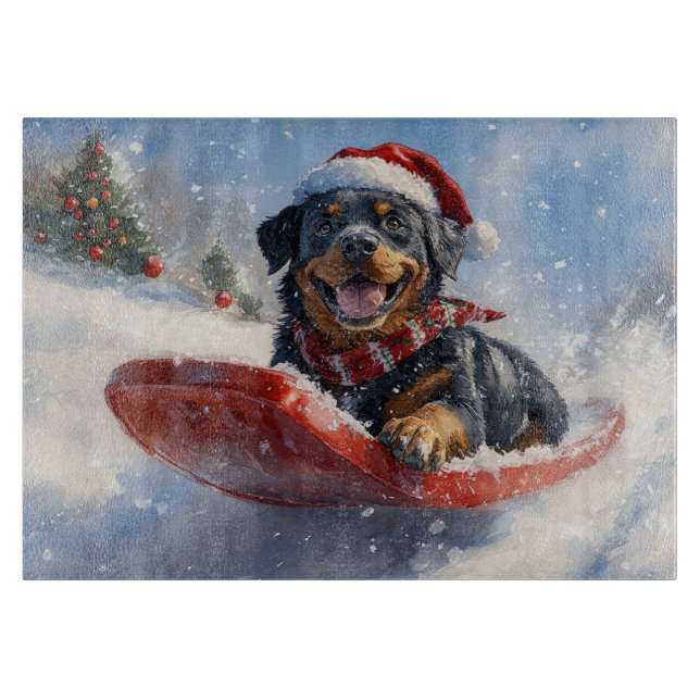 Rottweiler Hund in Sledge Let it Schnee Weihnachte Schneidebrett (Vorderseite)