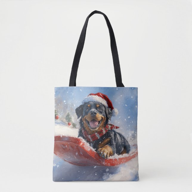 Rottweiler Hund in Sledge Let it Schnee Weihnachte Tasche (Vorderseite)