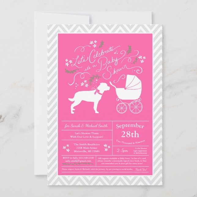 Rottweiler Hund Kinderdusche Rosa Mädchen Rottie Einladung (Vorderseite)