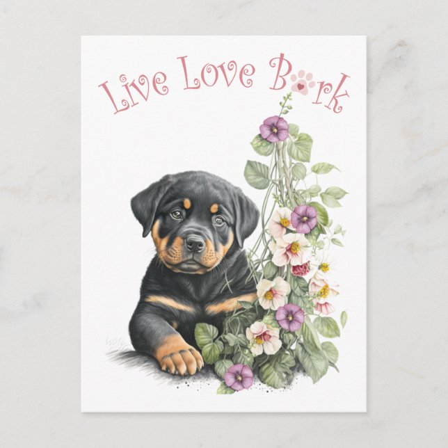Rottweiler Hund Mama Floral Postkarte (Vorderseite)