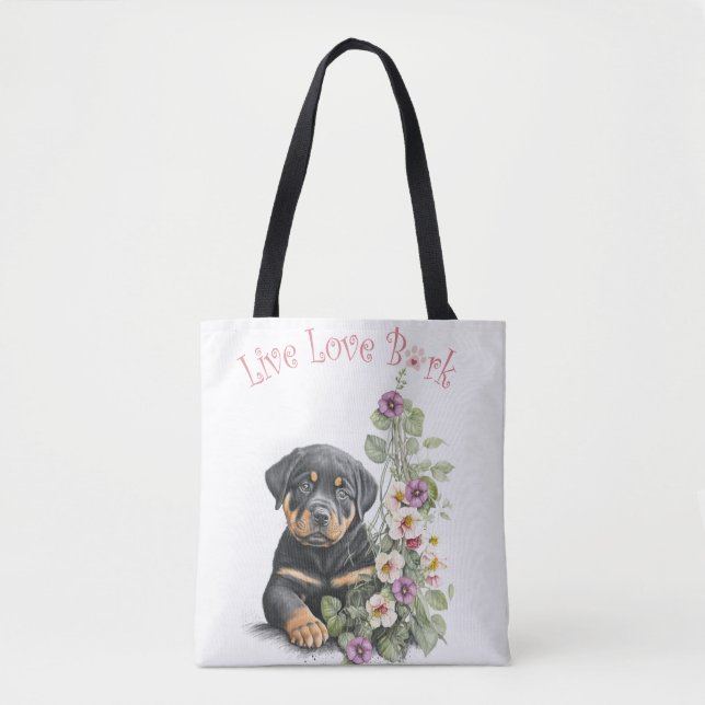 Rottweiler Hund Mama Floral Tasche (Vorderseite)