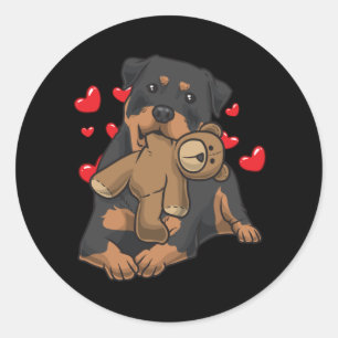 Rottweiler Hund mit ausgestopften Tieren und Herze Runder Aufkleber